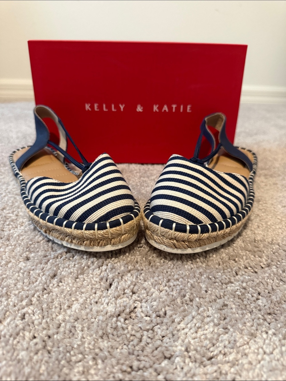 Kelly & Katie Navy and White Striped Slingback Espadrille Flats